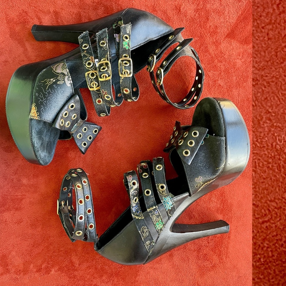 VINTAGE Y2K Steve MADDEN Madame CHINOISERIE Platform Sandals Size 7 - Picture 11 of 14